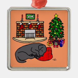 Black Labrador Christmas Tree Illustration Metal Tree Decoration