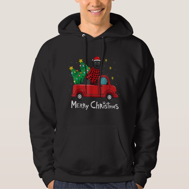 Black Labrador Christmas Truck Tree Red Plaid Dog  Hoodie (Front)
