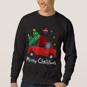 Black Labrador Christmas Truck Tree Red Plaid Dog  Sweatshirt