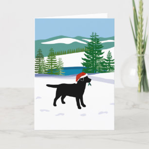 Black Labrador Christmas Winter View Holiday Card