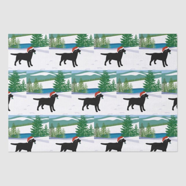 Black Labrador Christmas Winter View Tissue Paper (Front)