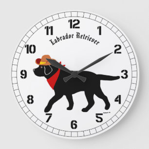 Black Labrador Cowboy Cartoon Large Clock