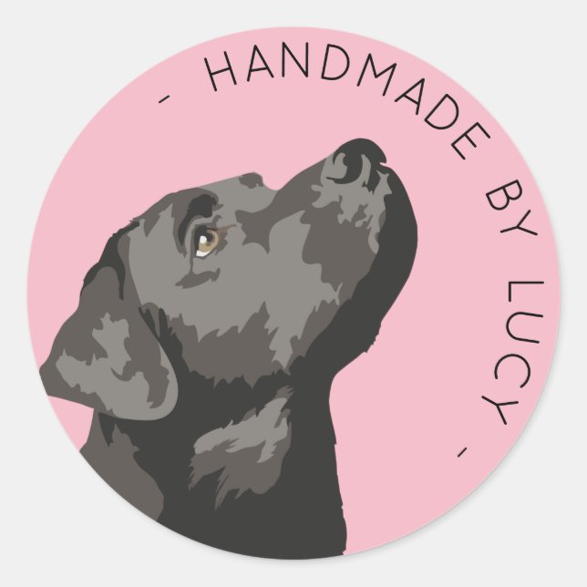 Black Labrador Custom "Handmade By..." Sticker (Front)