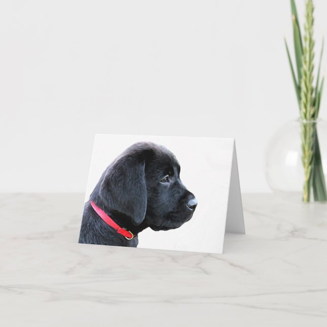 Black Labrador Cute Puppy Red Collar Cute Dog Card (Front)
