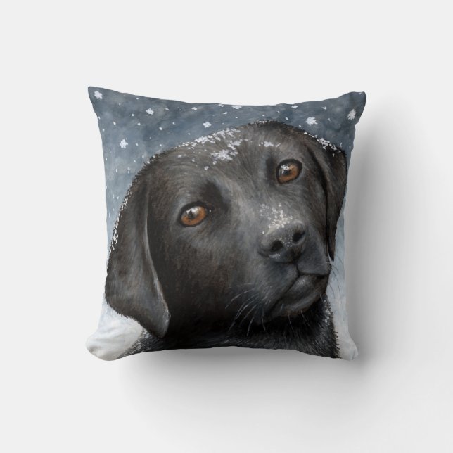 Black Labrador Dog 100 blue winter Cushion (Front)