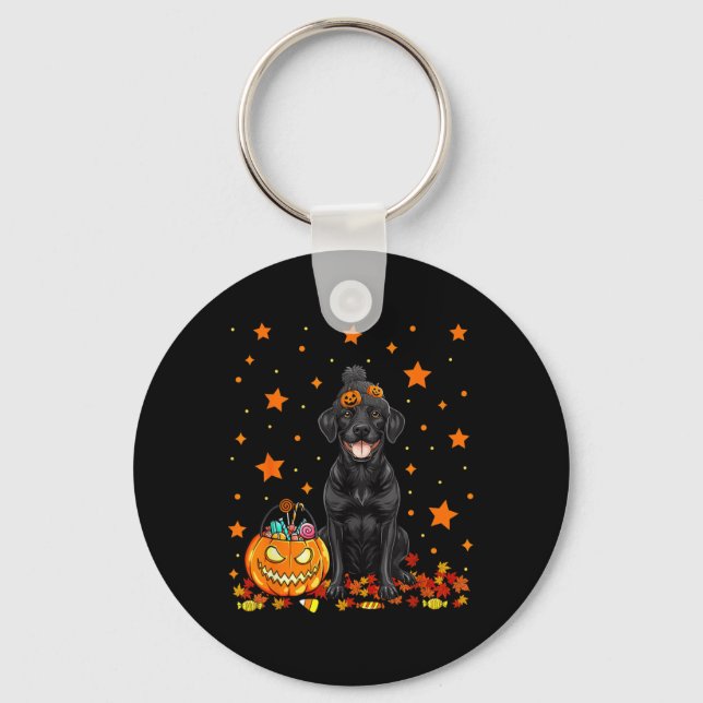Black Labrador Dog And Pumpkin Candy Funny Key Ring (Front)