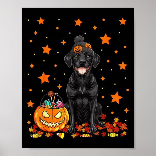 Black Labrador Dog And Pumpkin Candy Funny Poster (Front)