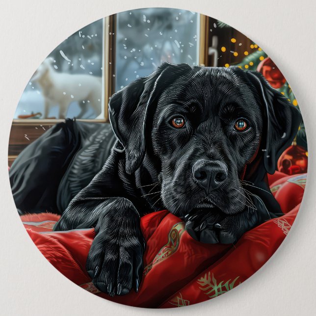 Black Labrador Dog Christmas Festive 6 Cm Round Badge (Front)