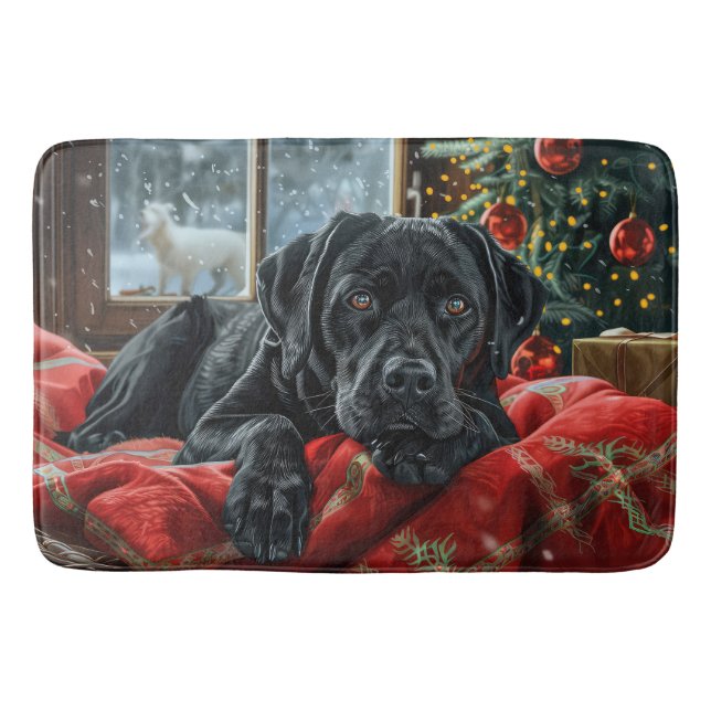 Black Labrador Dog Christmas Festive Bath Mat (Front)