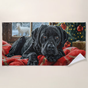 Black Labrador Dog Christmas Festive Beach Towel