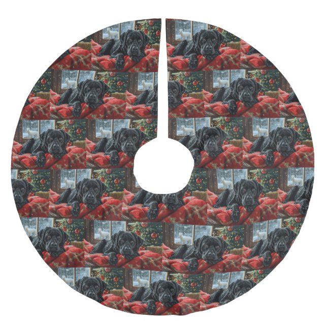 Black Labrador Dog Christmas Festive Brushed Polyester Tree Skirt (Front)