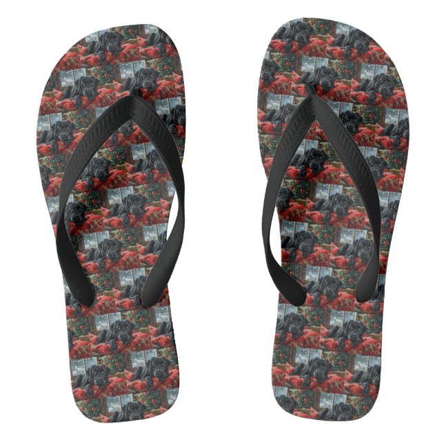 Black Labrador Dog Christmas Festive Flip Flops (Footbed)