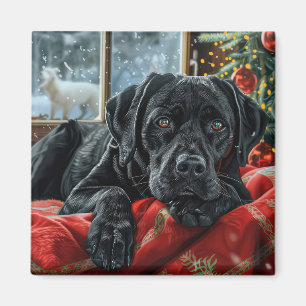 Black Labrador Dog Christmas Festive Magnet