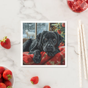 Black Labrador Dog Christmas Festive Napkin
