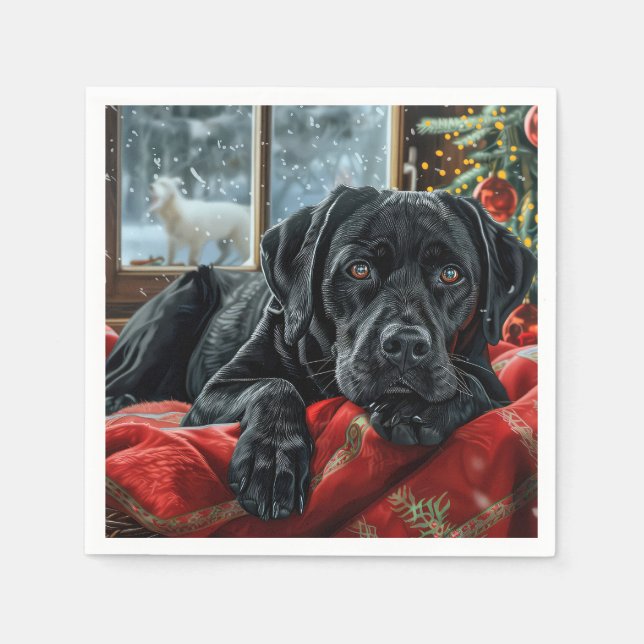 Black Labrador Dog Christmas Festive Napkin (Front)