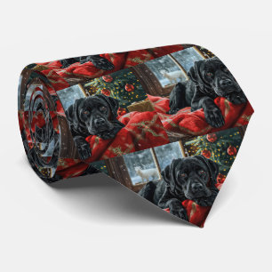 Black Labrador Dog Christmas Festive Tie