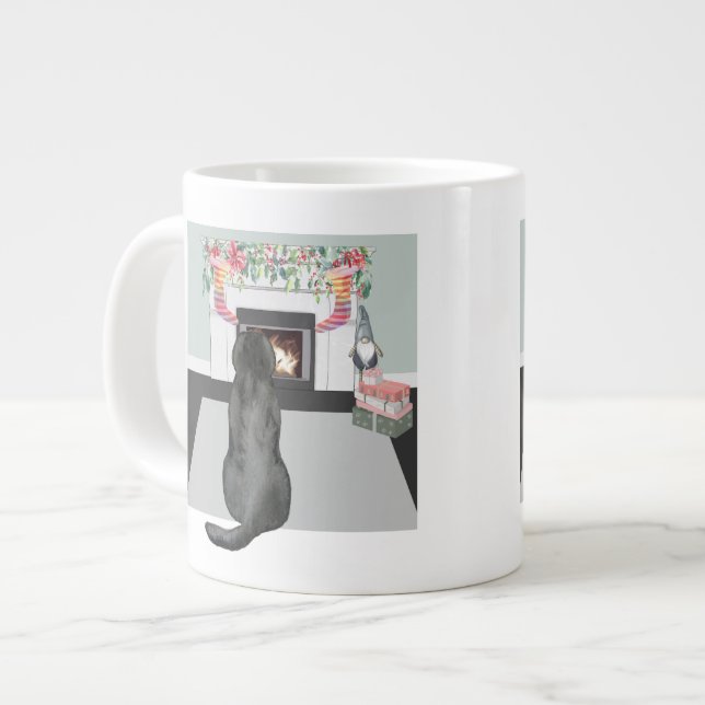 Black Labrador Dog Christmas Fireplace Scene Large Coffee Mug (Front Left)