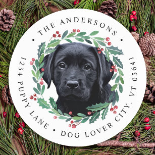Black Labrador Dog Christmas Return Address Classic Round Sticker
