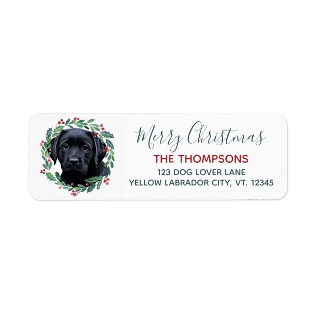 Black Labrador Dog Christmas Return Address Label (Front)