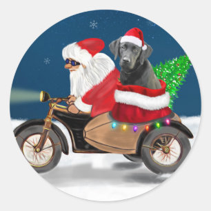 Black Labrador Dog Christmas Santa Claus   Classic Round Sticker