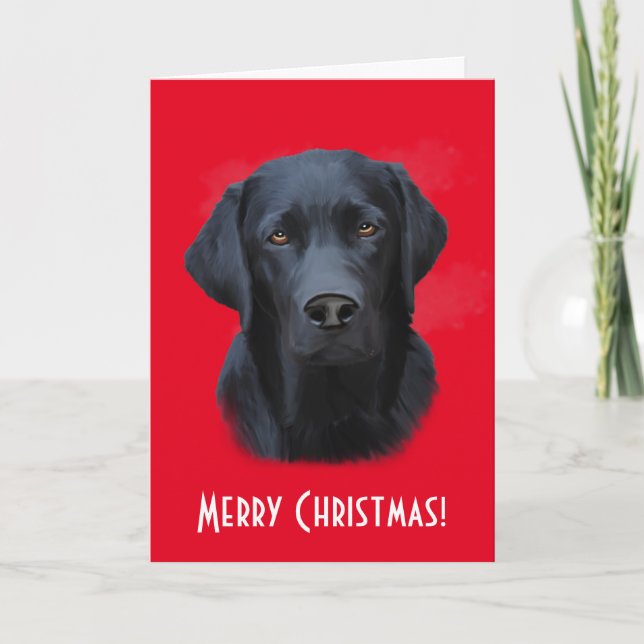 Black Labrador Dog Colour Art Painting Christmas Holiday Card (Front)
