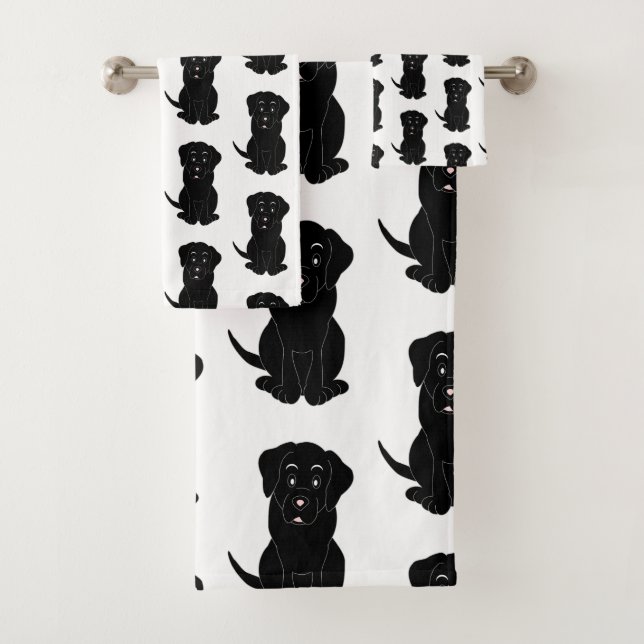 Black Labrador Dog Design Bath Towel Set (Insitu)