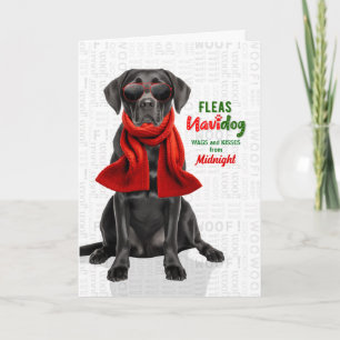 Black Labrador Dog Funny Fleas Navidog with Name Holiday Card