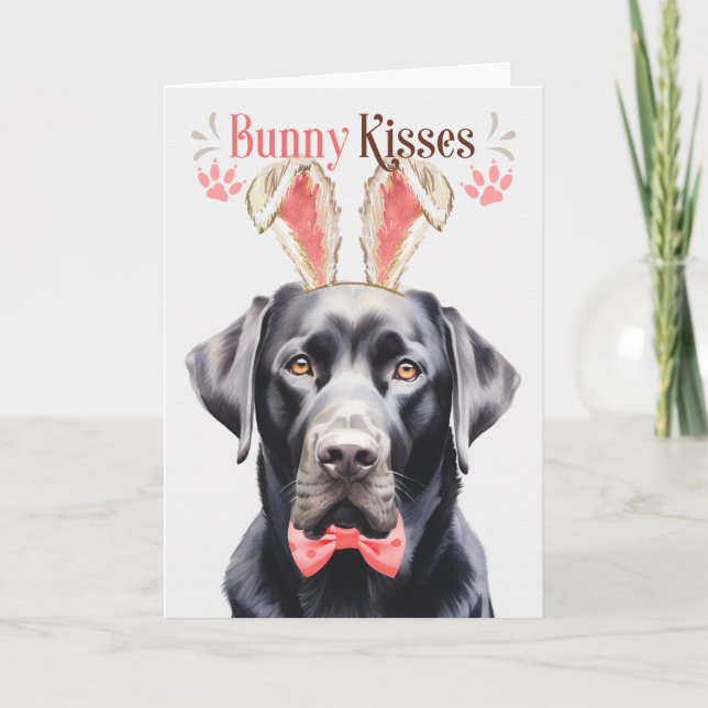 Black Labrador Dog in Bunny Ears for Easter Holiday Card (Front)