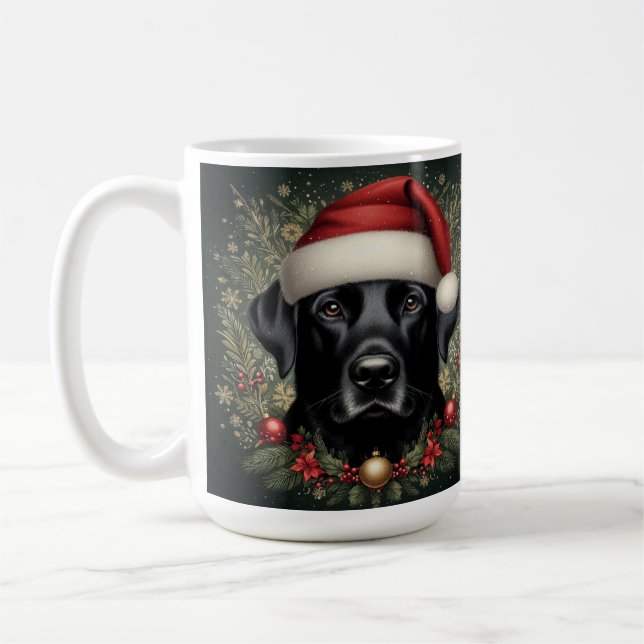 Black Labrador Dog in Santa Hat  Coffee Mug (Left)