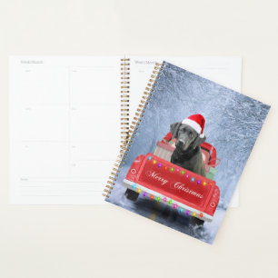 Black Labrador Dog in Snow sitting in Christmas  Planner