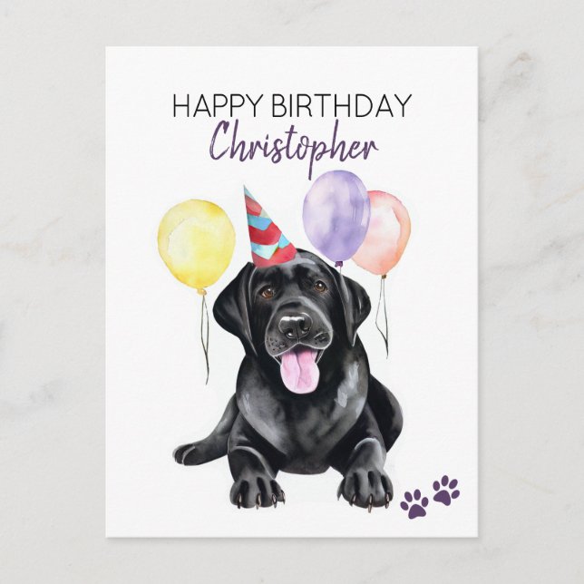 Black Labrador Dog Personalised Happy Birthday Postcard (Front)