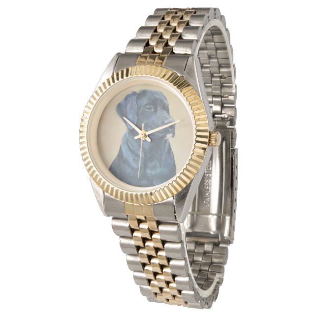 black labrador dog portrait original art design watch (Angled)