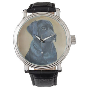 black labrador dog portrait realist art watch