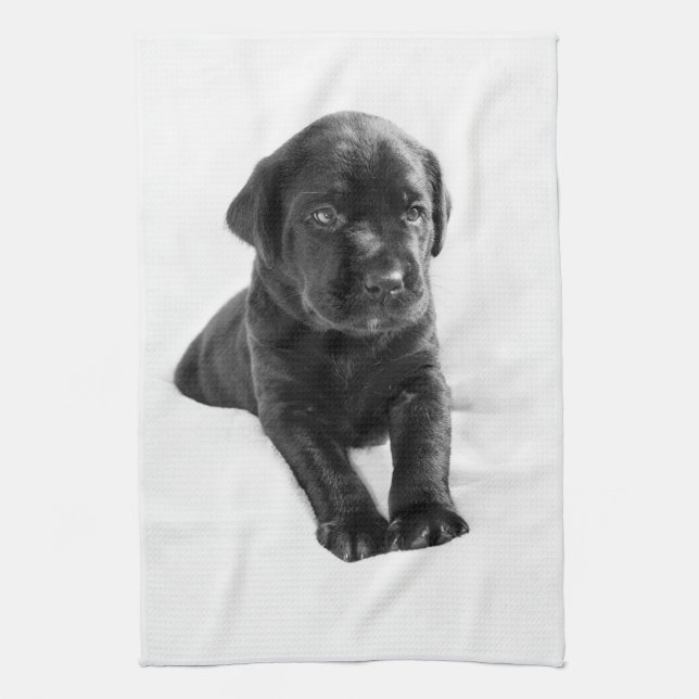 Black labrador dog puppy tea towel (Vertical)