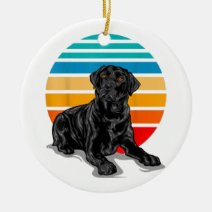 Black Labrador dog sunset vintage retro style blac Ceramic Tree Decoration