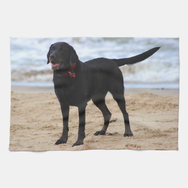 Black Labrador Dog Tea Towel (Horizontal)