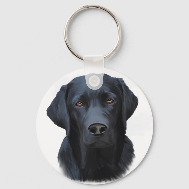 Black Labrador Dog Water Colour Art Painting Key Ring (Front)