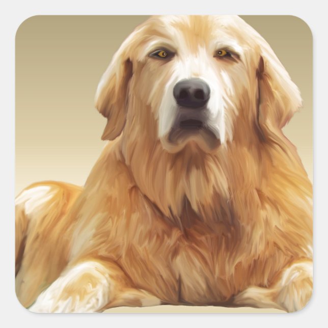 Black Labrador Dog Water Colour Art Painting Square Sticker (Front)