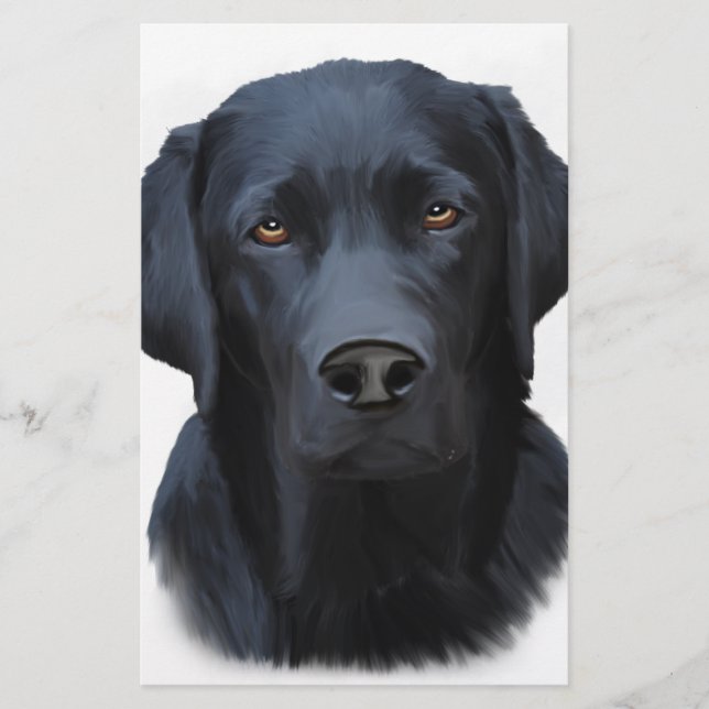 Black Labrador Dog Water Colour Art Painting Stationery (Front)
