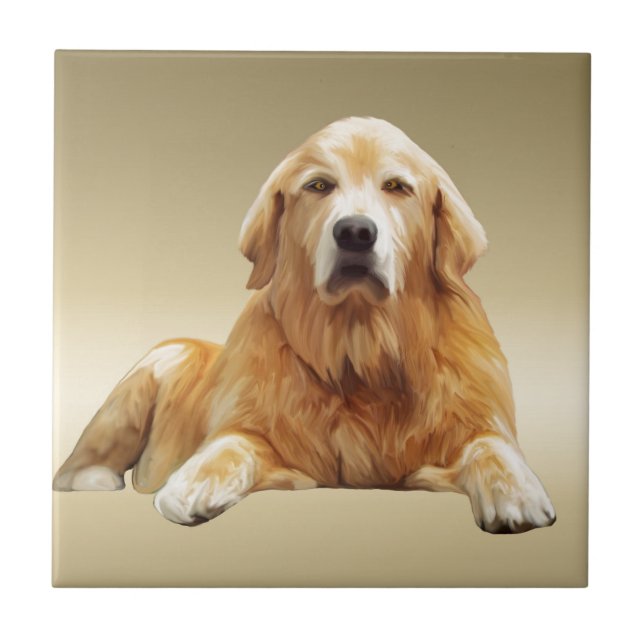 Black Labrador Dog Water Colour Art Painting Tile (Front)