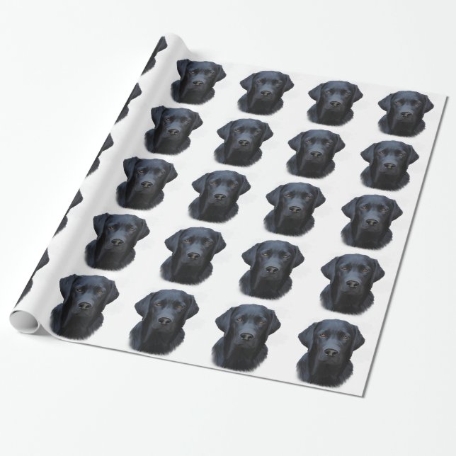 Black Labrador Dog Water Colour Art Painting Wrapping Paper (Unrolled)