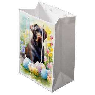 Black Labrador Dog with Easter Eggs Holiday Medium Gift Bag