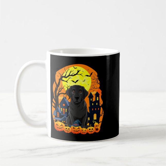 Black Labrador Dog With Pumpkins Funny Scary Coffee Mug (Left)