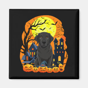 Black Labrador Dog With Pumpkins Funny Scary Magnet