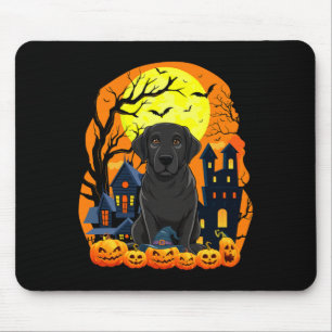 Black Labrador Dog With Pumpkins Funny Scary Mouse Mat