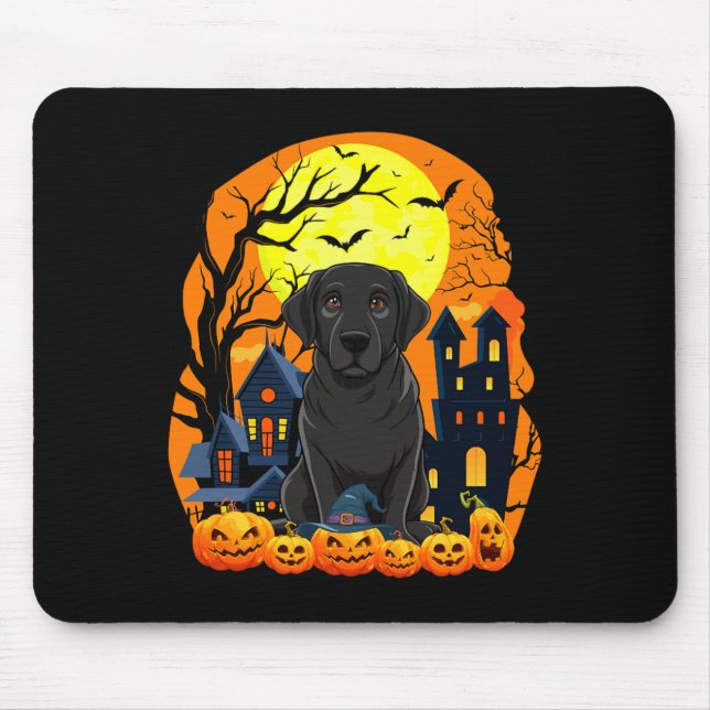 Black Labrador Dog With Pumpkins Funny Scary Mouse Mat (Front)