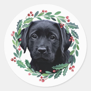 Black Labrador Elegant Dog Christmas Classic Round Sticker