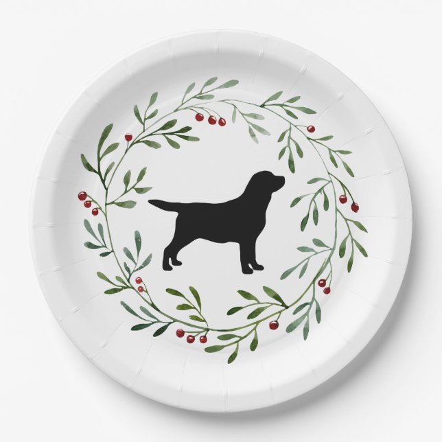 Black Labrador Elegant Dog Retriever Christmas Paper Plate (Front)