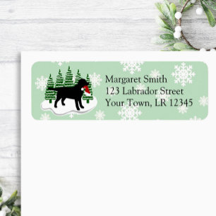 Black Labrador Evergreen Snowflakes Return Address