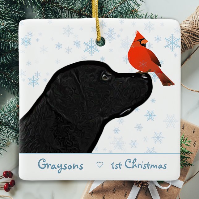 Black Labrador First Christmas Puppy Cute Dog Ceramic Ornament (Creator Uploaded)